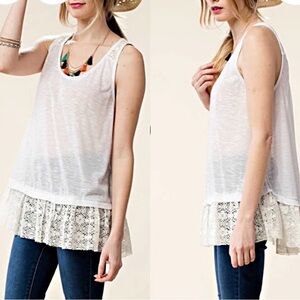 Kori White Asymmetrical Ruffled Tank Top Size Small